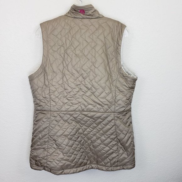 Mountain Hardwear Tan/White Fleece Quilted Reversible Full Zip Winter Vest L - Picture 13 of 16